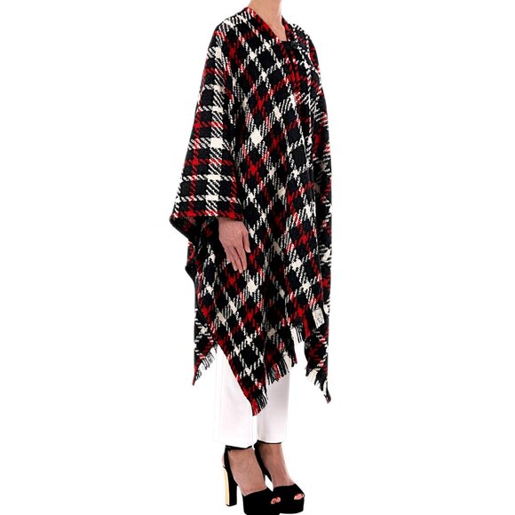 MOSCHINO Boutique Tartan Wool Cape Poncho Blanket Wrap Oversized Scarf OS - Picture 1 of 8